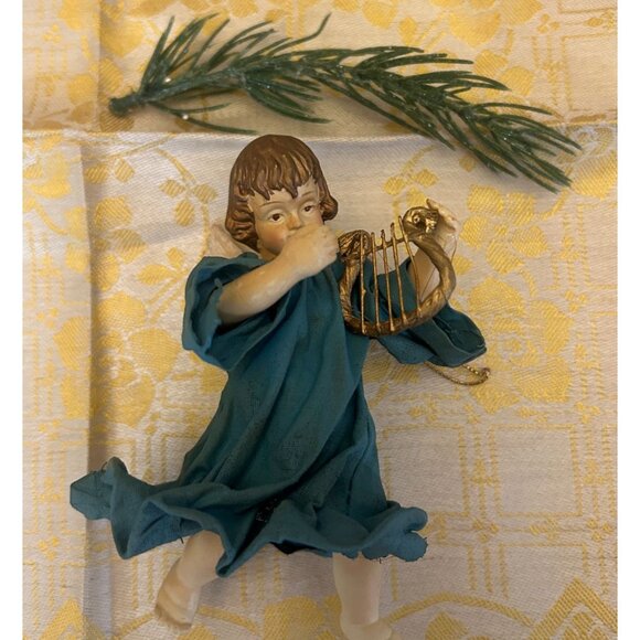 Set Of 2 Vintage Angel Christmas Ornaments Harps Renaissance Style Italy Paper M - Picture 2 of 7